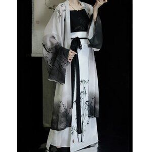 Ink Bamboo hanfu set top + outer + skirt